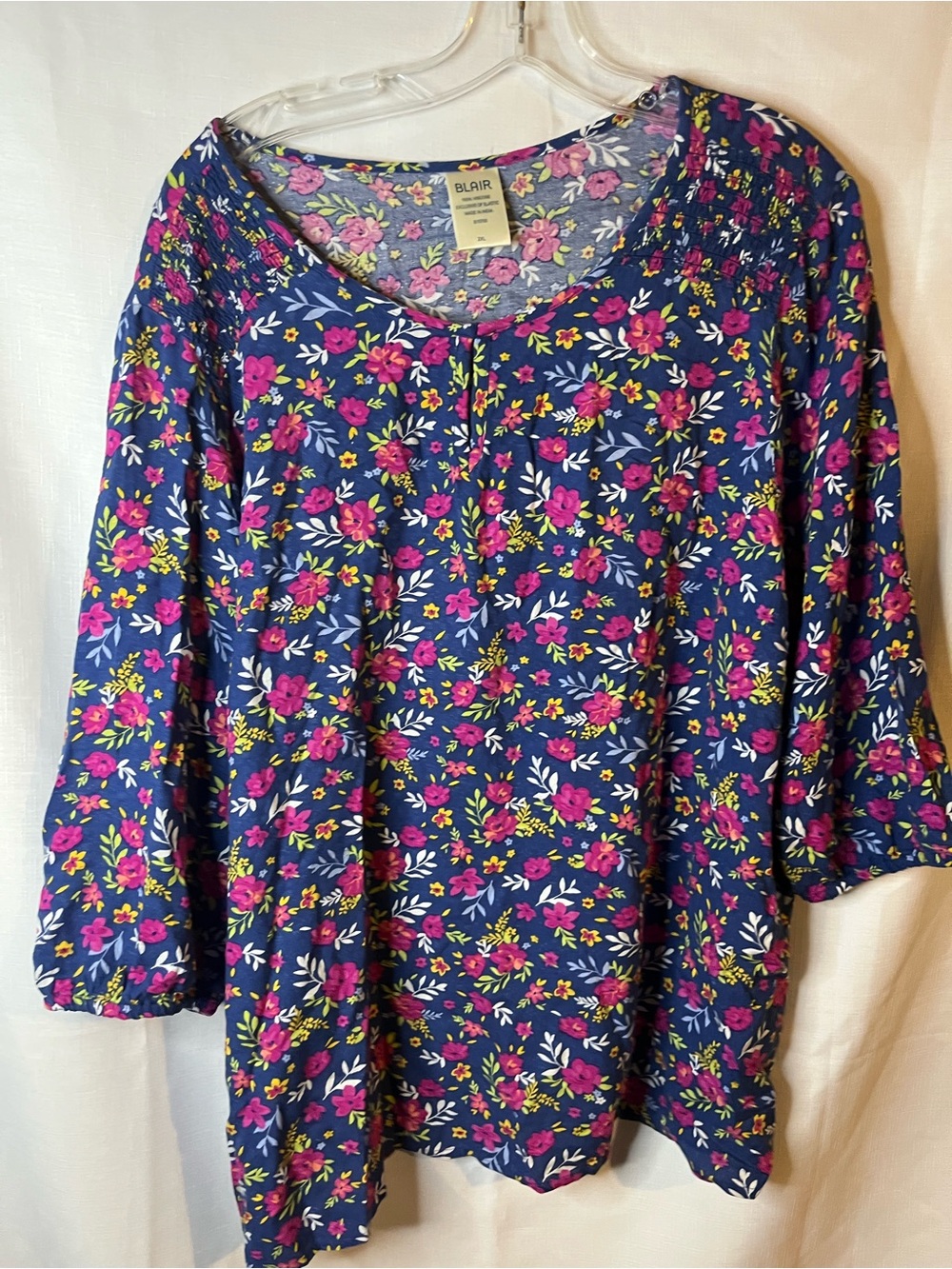 Blair Navy Floral Scoop Neck Tunic with Pink & Yellow Blooms